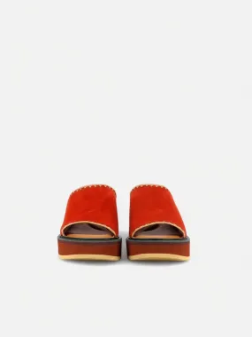 CESSY mules, velours rouge & raphia